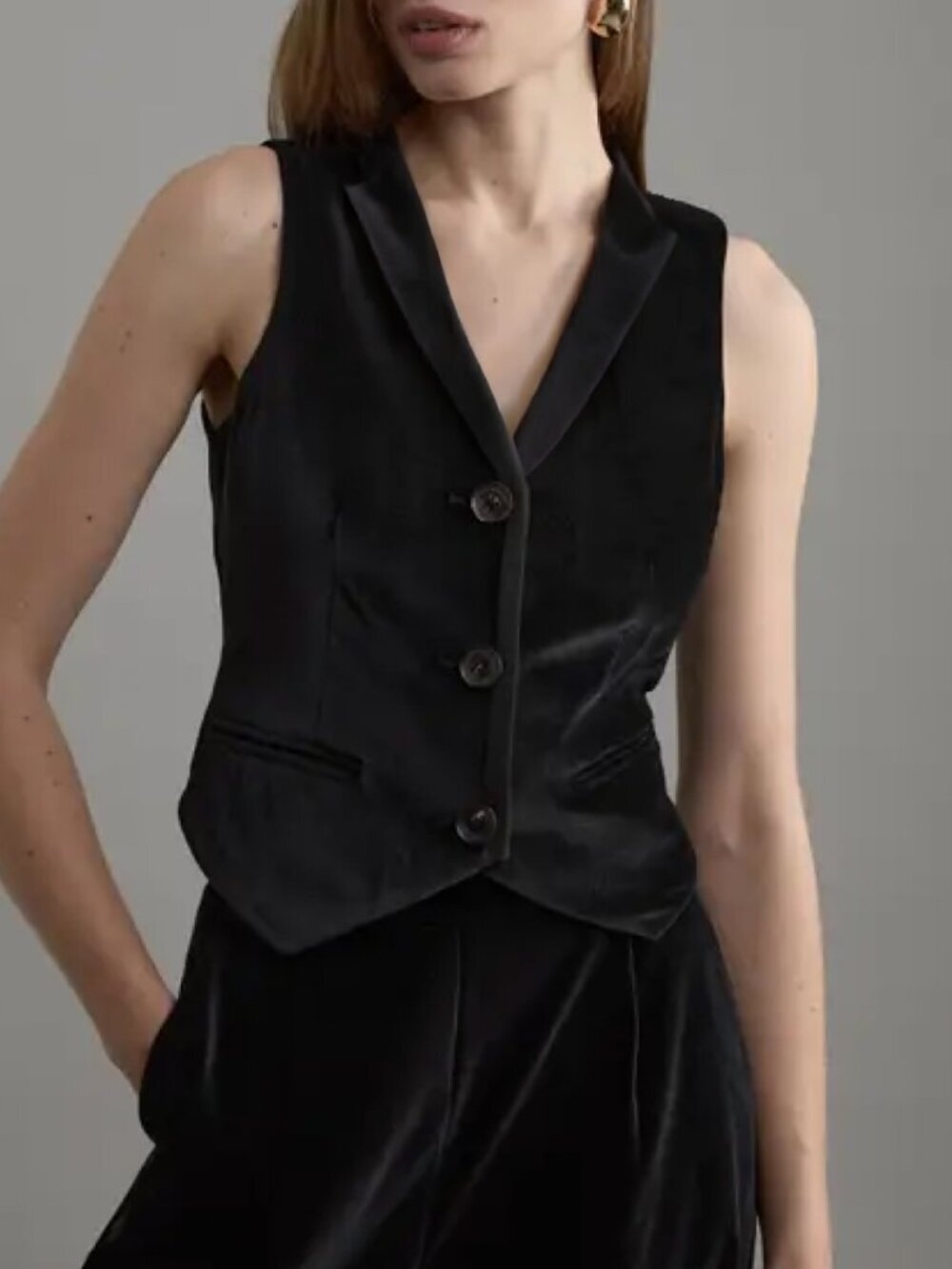 Vintage 90s Laura Ashley Black Velvet Cropped Vest Sz 10